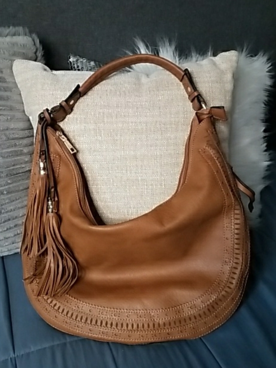 Macy's Handbags - Macy's Large Brown Leather Shoulder Bag with Tassel